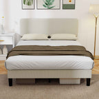 HOMCOM 140x200cm Bed Frame with Height-Adjustable Padded Headboard and Slats, Corduroy, Grey