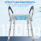 Adjustable Shower Stool with Armrests and Drainage Holes, Made of Aluminum, HDPE and EVA, 52x45x57-69 cm