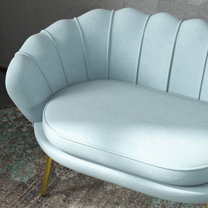 Velvet 2 Seater Sofa in Industrial Chic Style in Velvet Effect Fabric and Metal, 130x77x77 cm, Light Blue