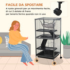 Small Pet Cage, Steel Guinea Pig and Chinchilla Cage with 3 Levels, 4 Wheels, Hammock and Removable Tray, 52 x 52 x 113.5cm, Silver Grey