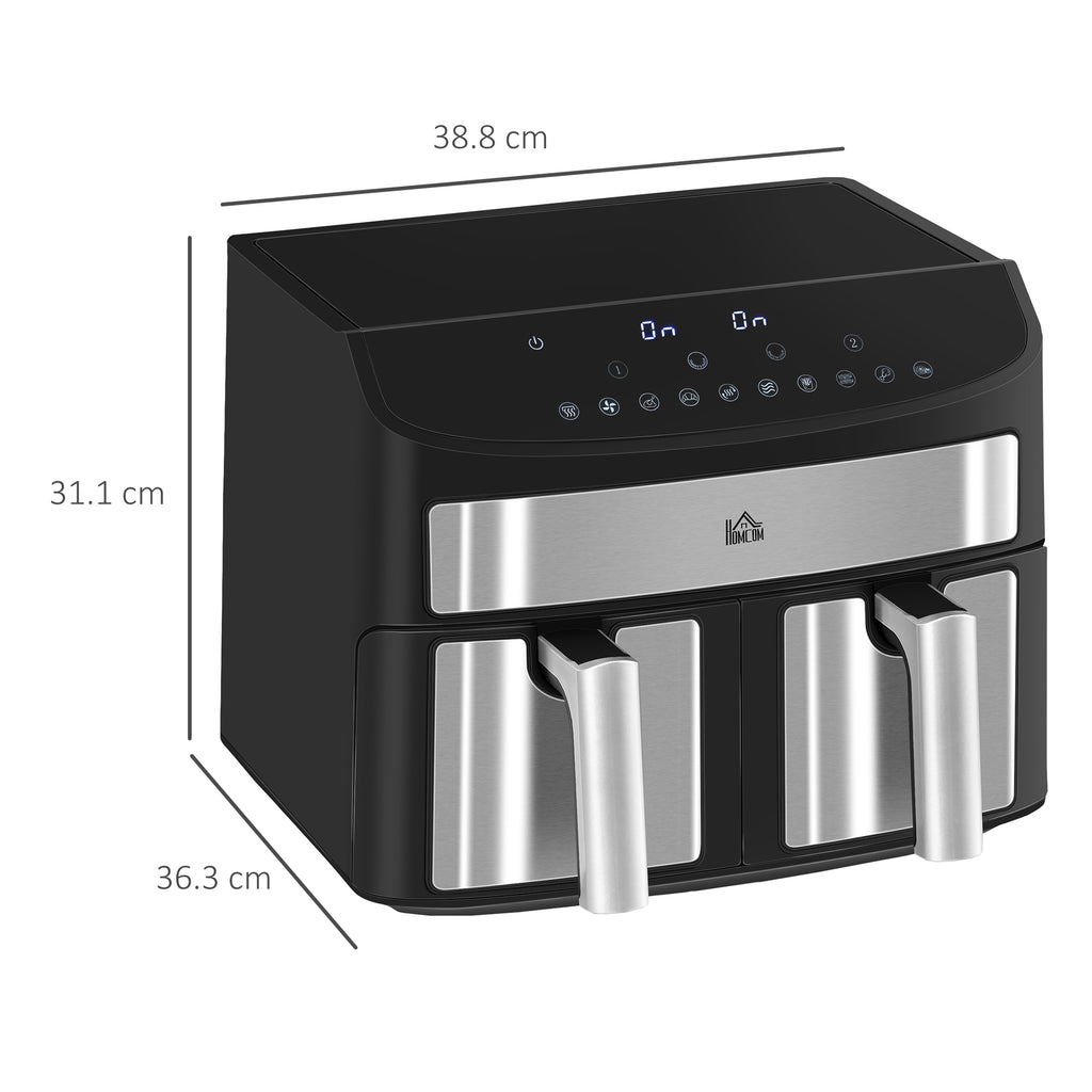 HOMCOM 8L Air Fryer with Timer and Adjustable Temperature, in Steel and Plastic, 38.8L x 36.3x31.1 cm, Black - Borgè