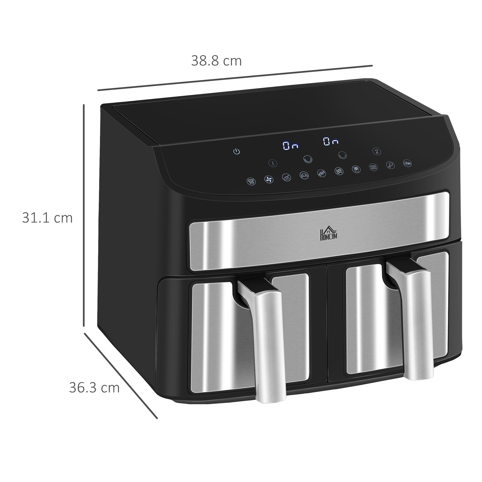 HOMCOM 8L Air Fryer with Timer and Adjustable Temperature, in Steel and Plastic, 38.8L x 36.3x31.1 cm, Black - Borgè