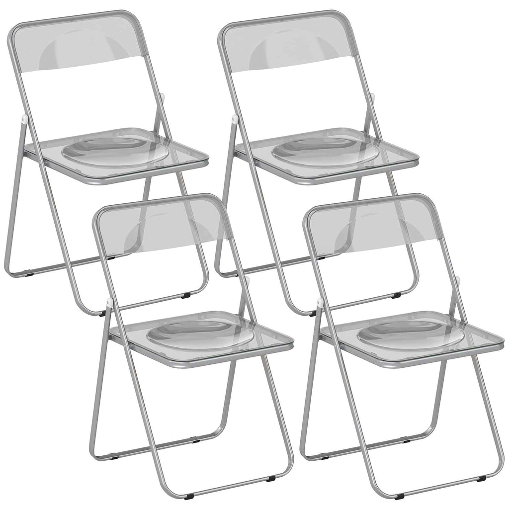 HOMCOM Set of 4 Clear Acrylic Folding Chairs, Grey