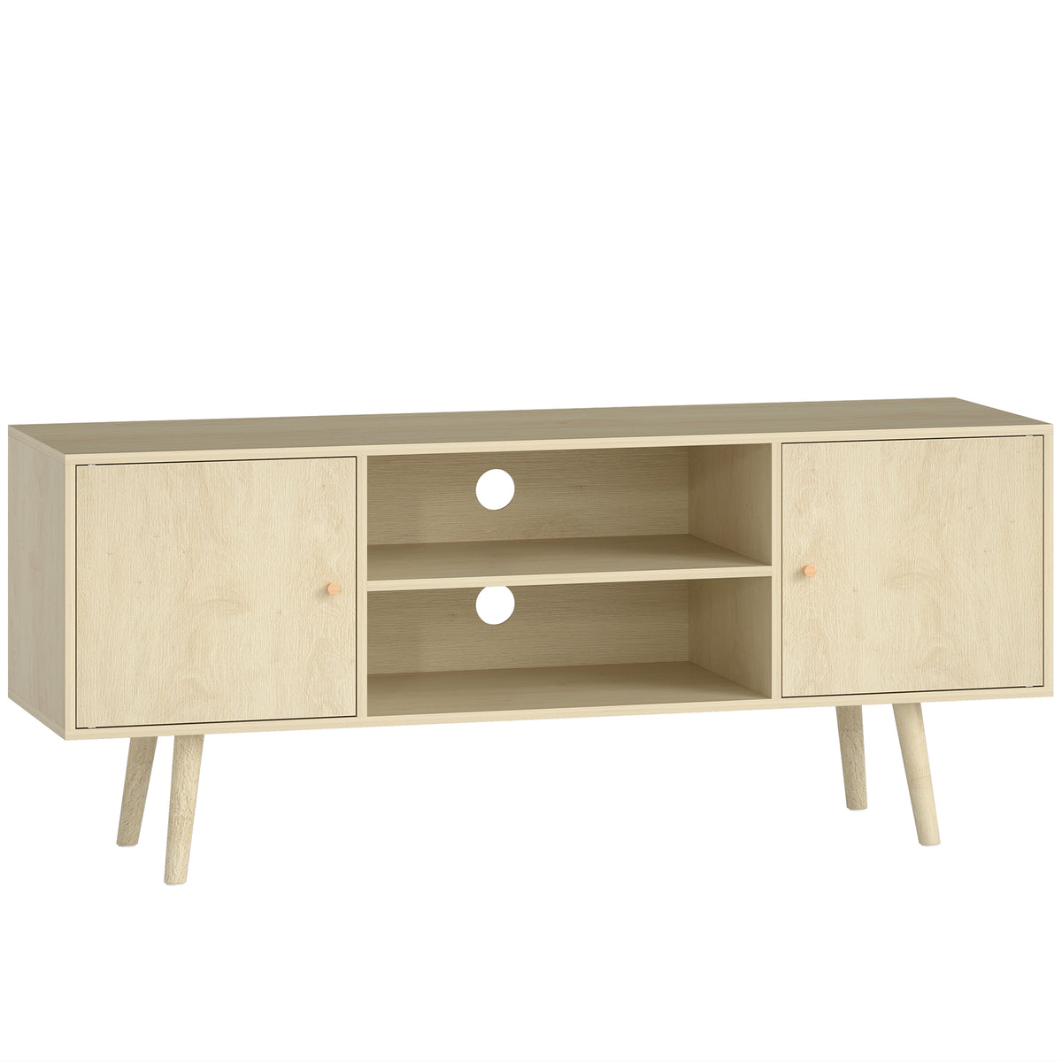 HOMCOM 55" Max TV Stand with 2 Cabinets and 2 Open Shelves, in Wood and Chipboard, 120x34x50 cm, Wood Color