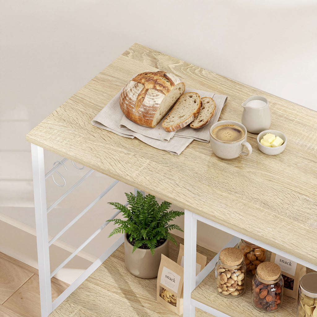 HOMCOM Kitchen Shelf with Wooden and Metal Shelves and 5 Hooks, Space-Saving, 90x39x83.5 cm, Oak