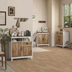 Rustic Style Kitchen Cabinet with Cabinets and Drawer, 76.6x 35x 81.5cm, White and Brown