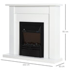 1000W and 2000W Electric Fireplace, 5-Level LED Flame Effect, Remote Control, White Tempered Glass, 102x30x95cm