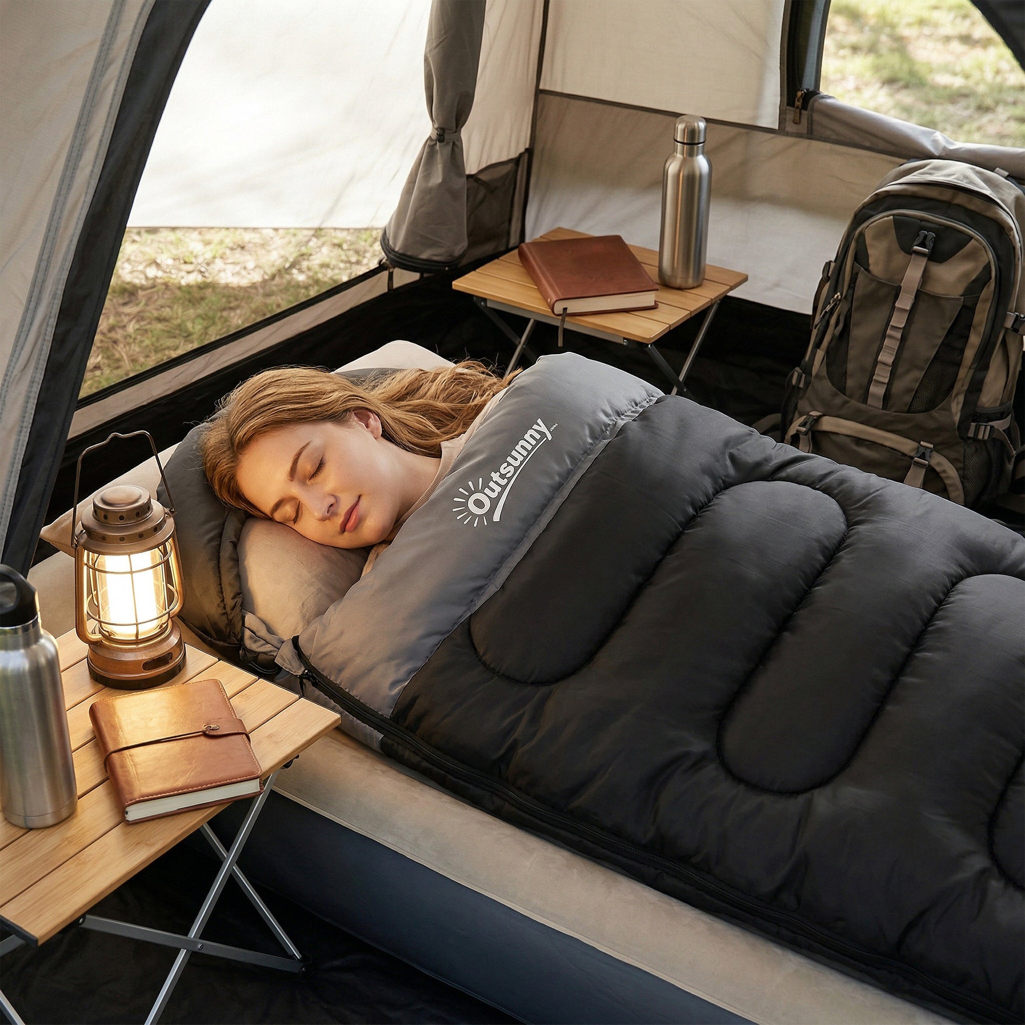 Outsunny Single Sleeping Bag for Adults, Lightweight and Compact, 75x215 cm, Black