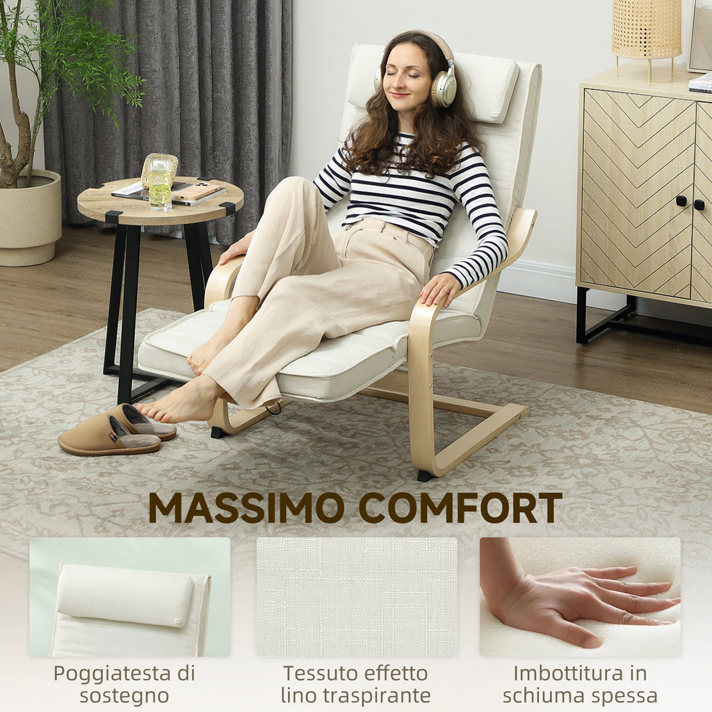 Heated and Massage Relaxing Chair with Adjustable Footrest and Remote Control, 67x95x101 cm, Cream