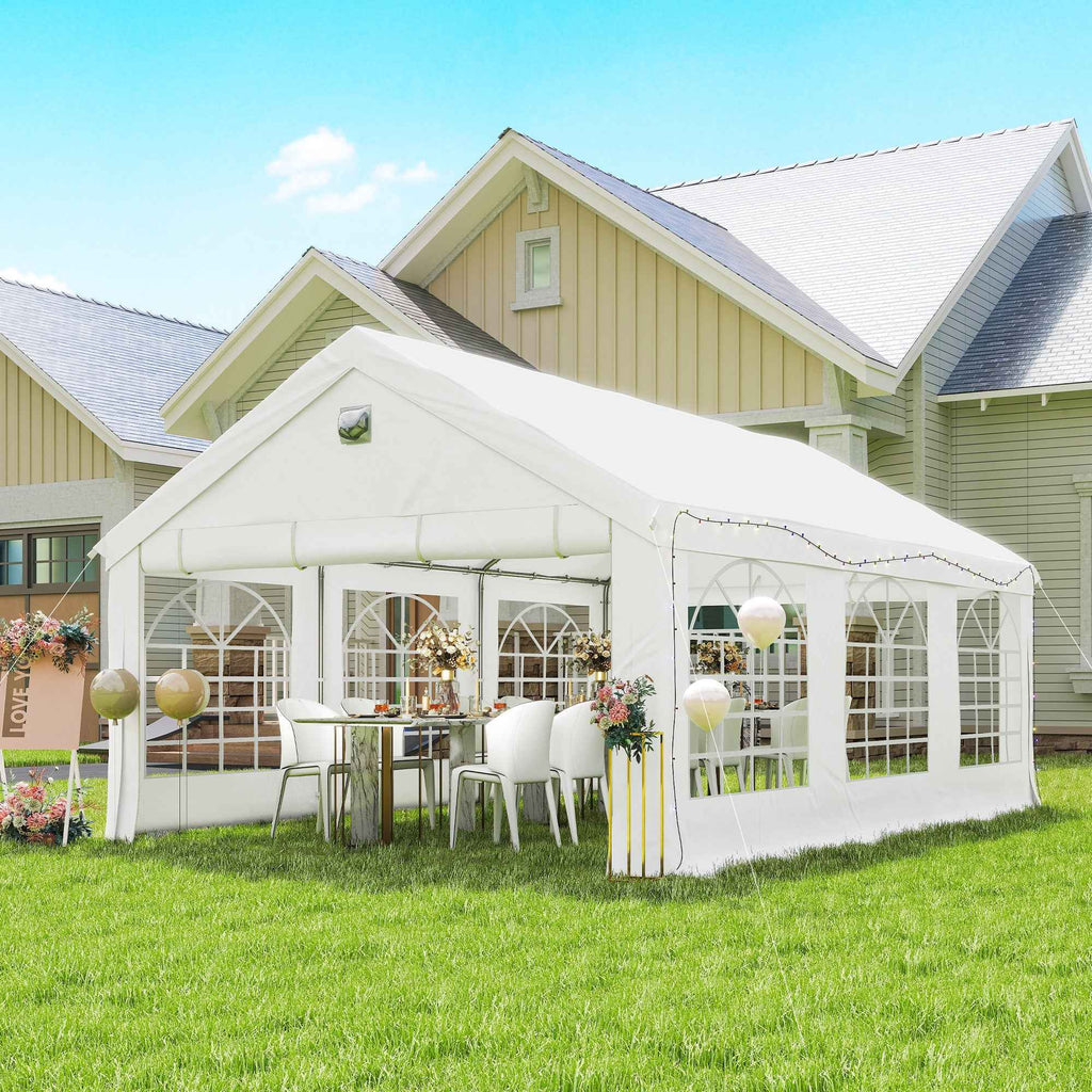 Outsunny 4x6m Party Tent with Windows and 4 Removable Side Walls, Steel and PE, White