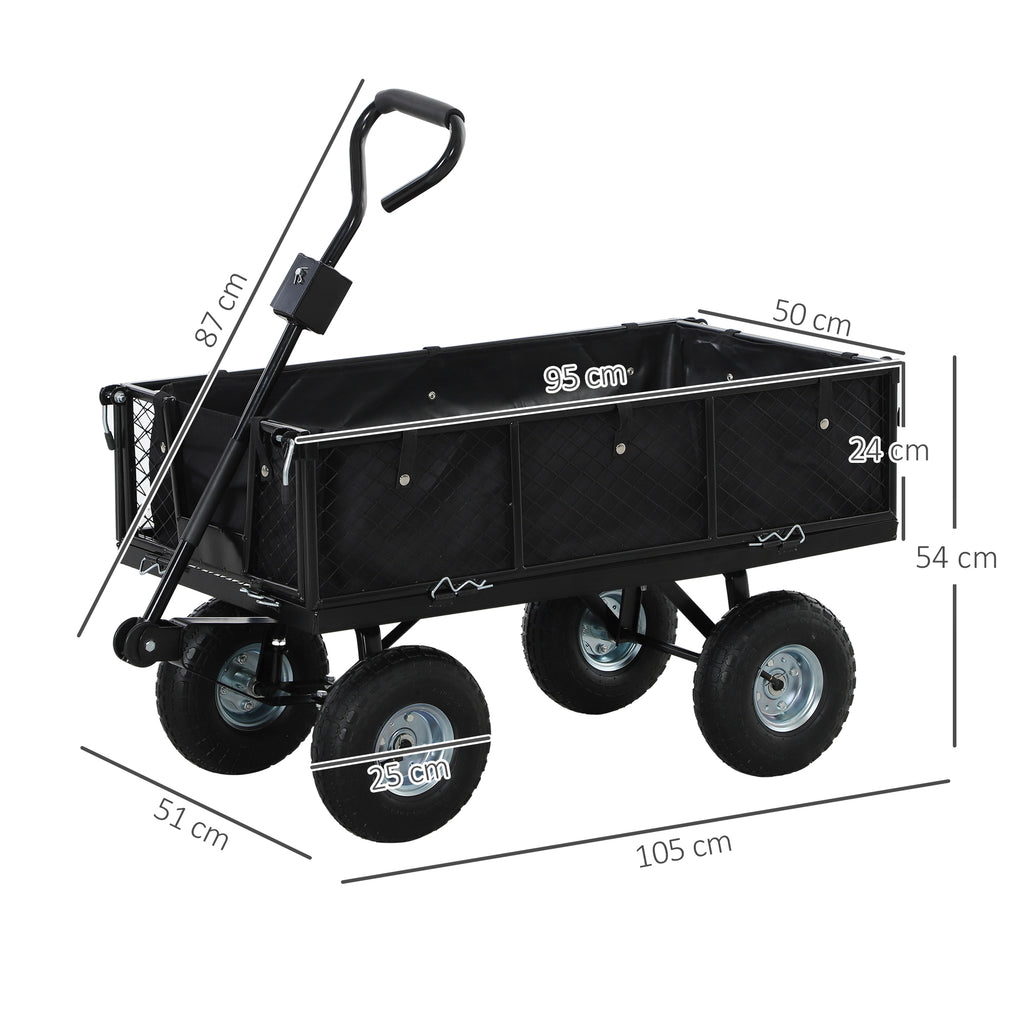 114L Steel Garden Cart with Storage Bag and Removable Walls, 105x51x54 cm, Black