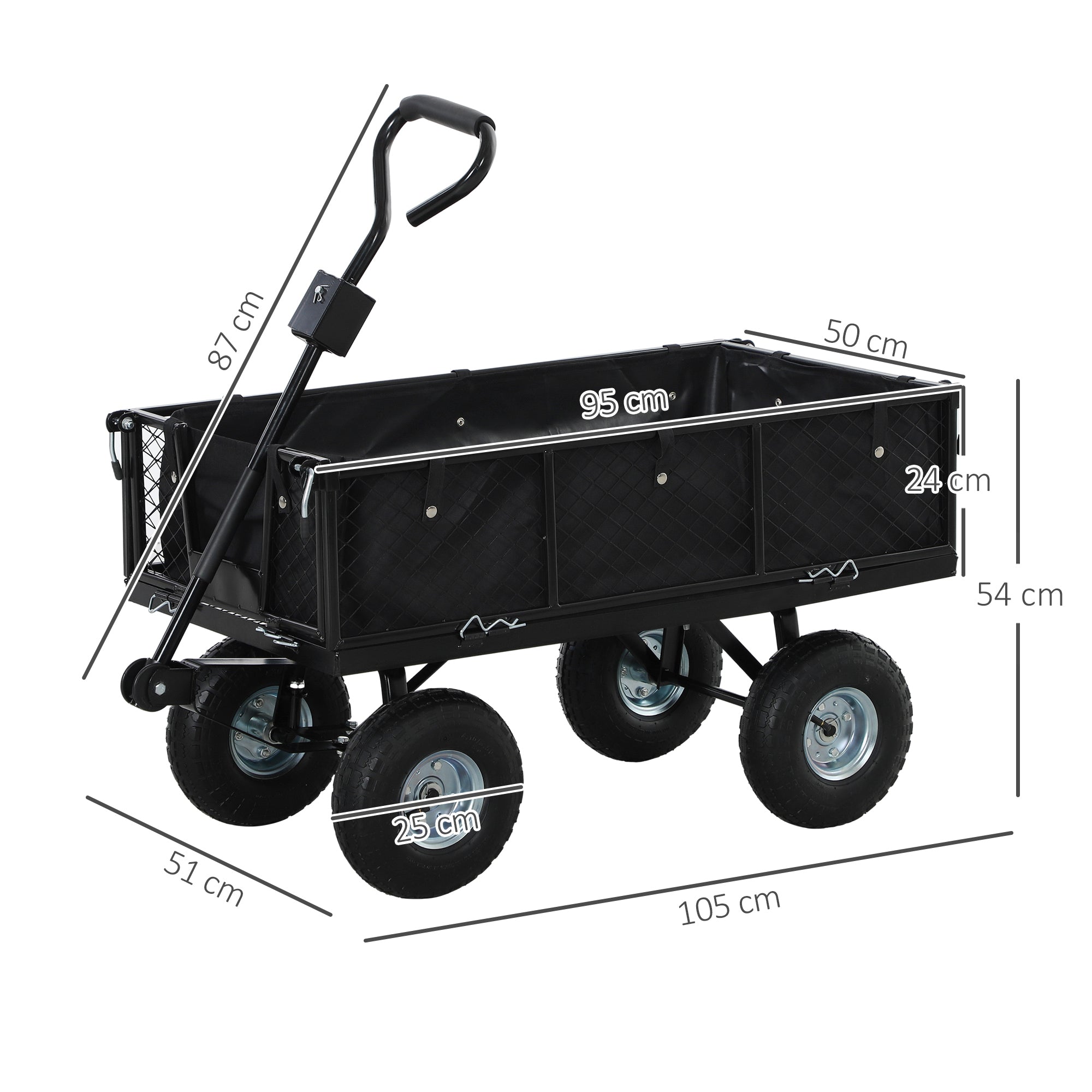 114L Steel Garden Cart with Storage Bag and Removable Walls, 105x51x54 cm, Black