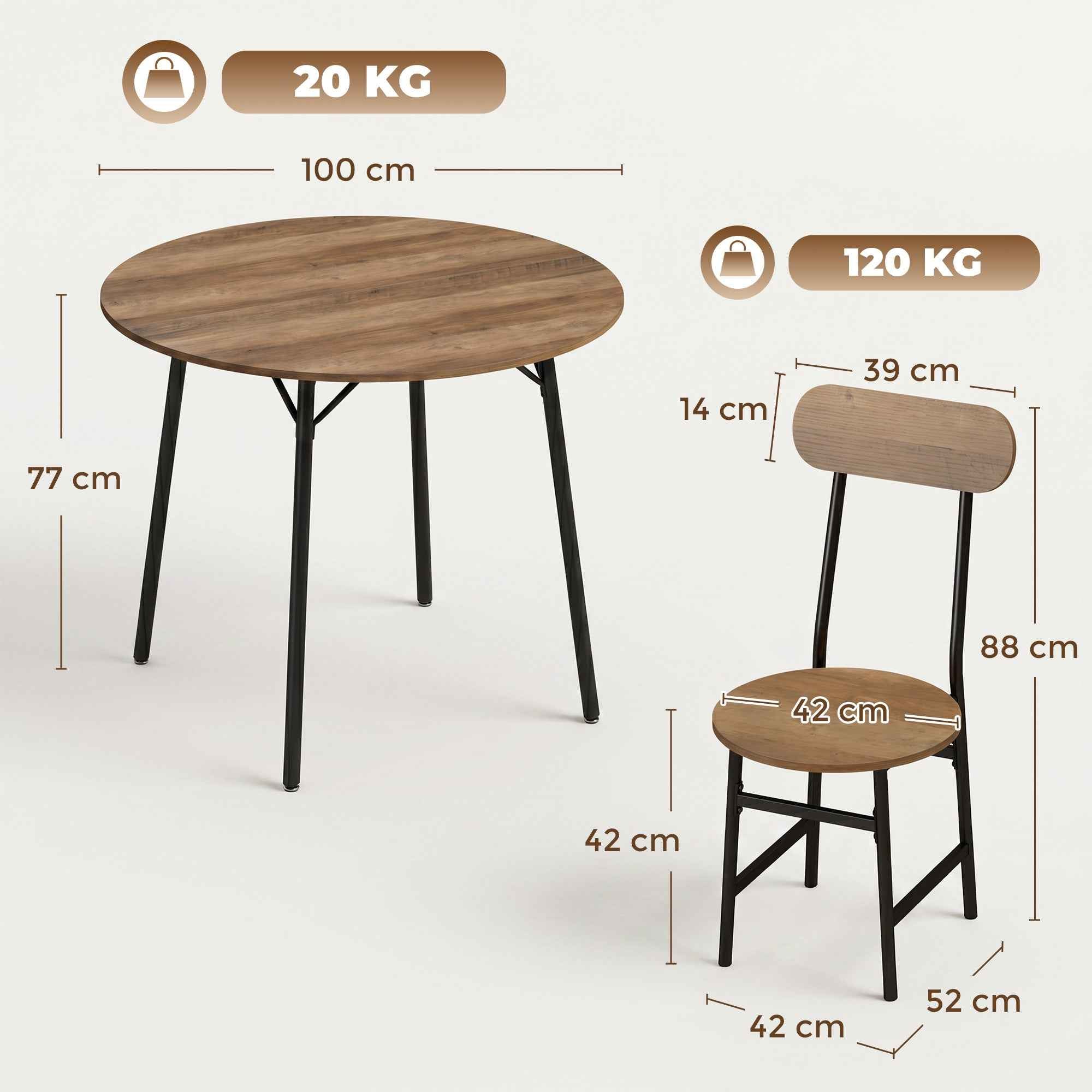 HOMCOM 5-piece dining set: table and 4 chairs, metal legs, natural finish.