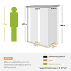 Outsunny Metal Tool Shed with Sloped Roof and Lockable Door, 142x86x189 cm, Brown