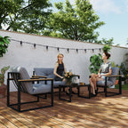 4 Piece Garden Set with 2 Chairs, 2 Seater Sofa and Coffee Table, Steel and Polyester, Light Grey and Black
