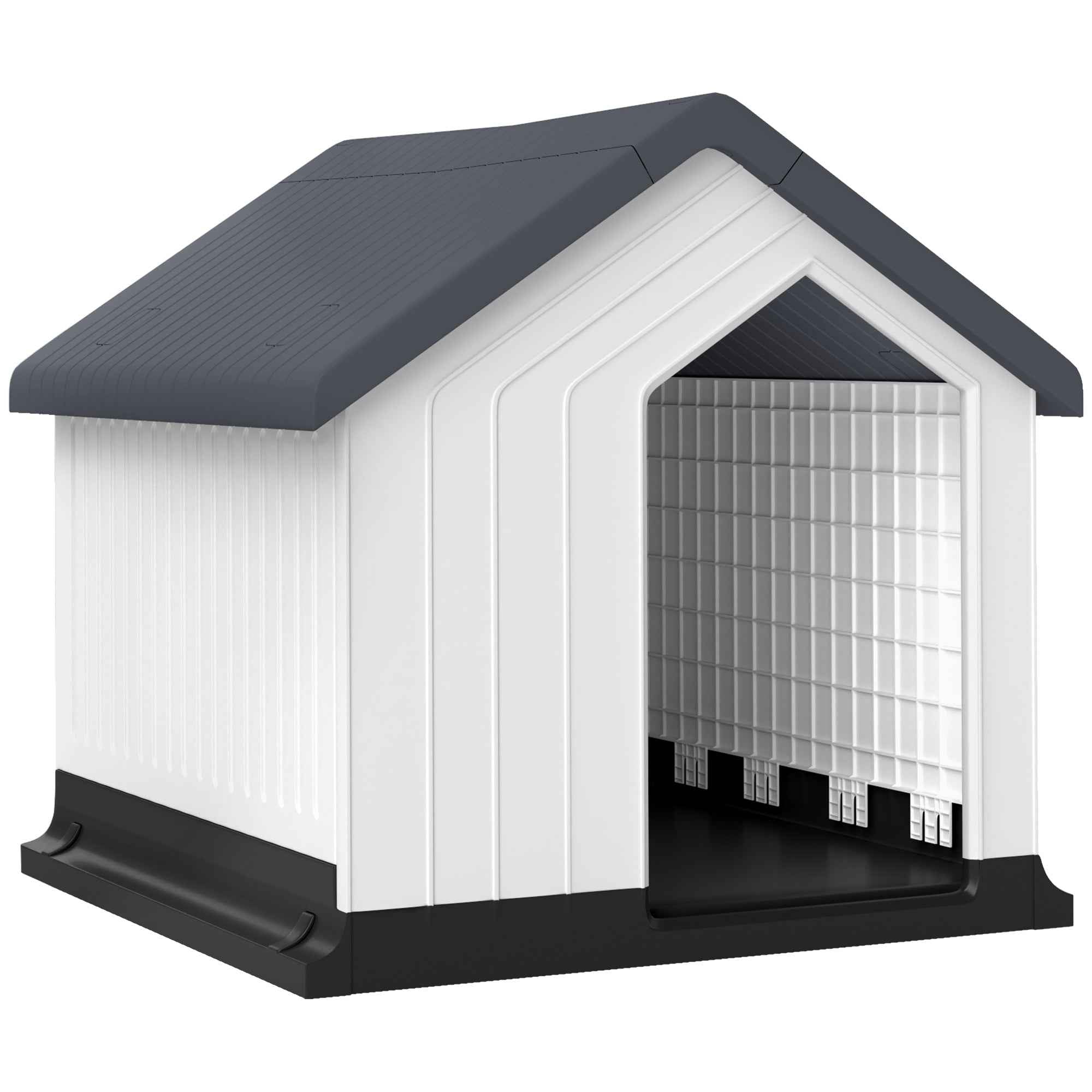 PawHut Waterproof Outdoor Plastic Dog House for Small and Mini Dogs with Window, 62x61x60 cm, Grey