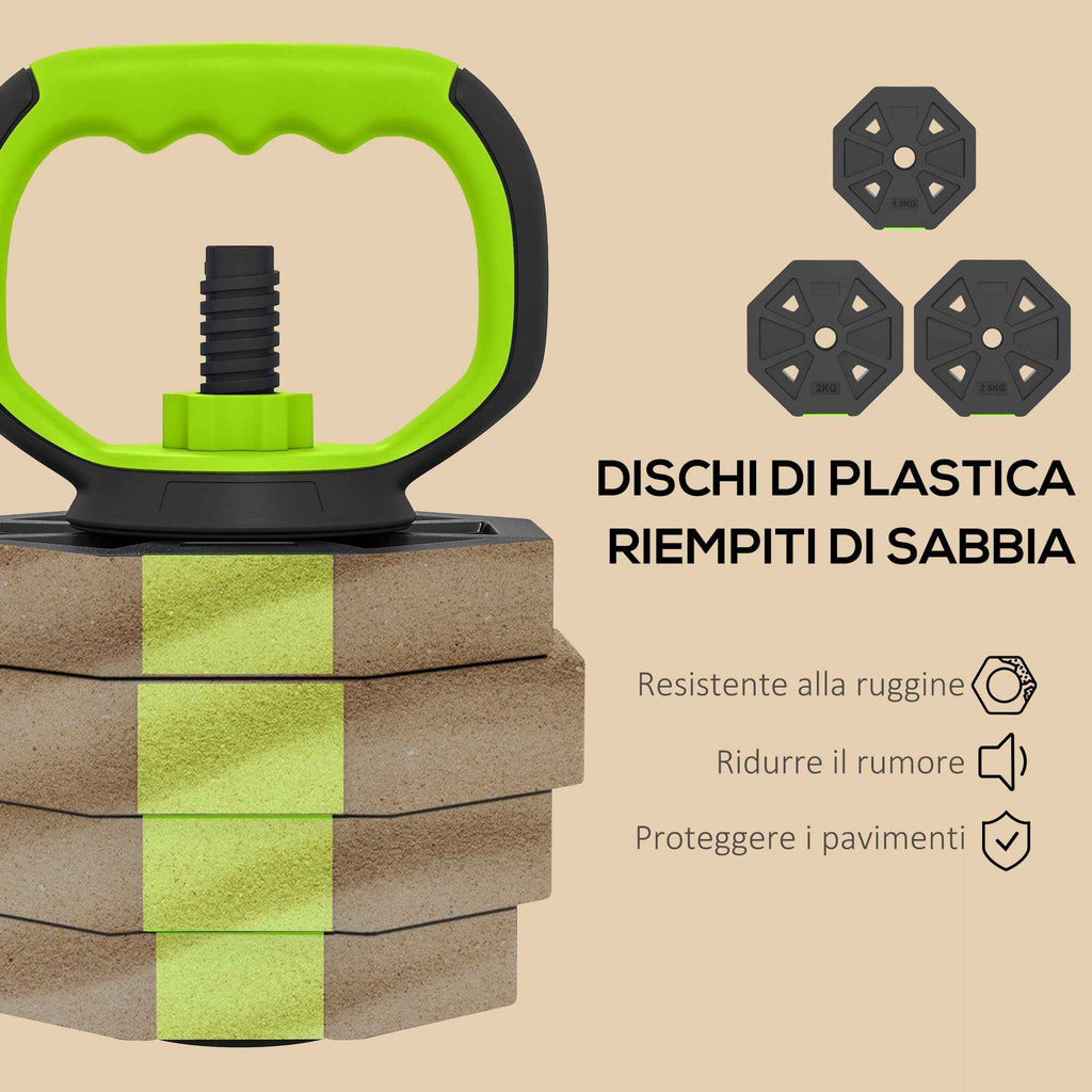 SPORTNOW 6-in-1 Multifunction Gym Weight Set, 25kg Total, Made of Plastic and Sand, 125x18x18 cm, Green