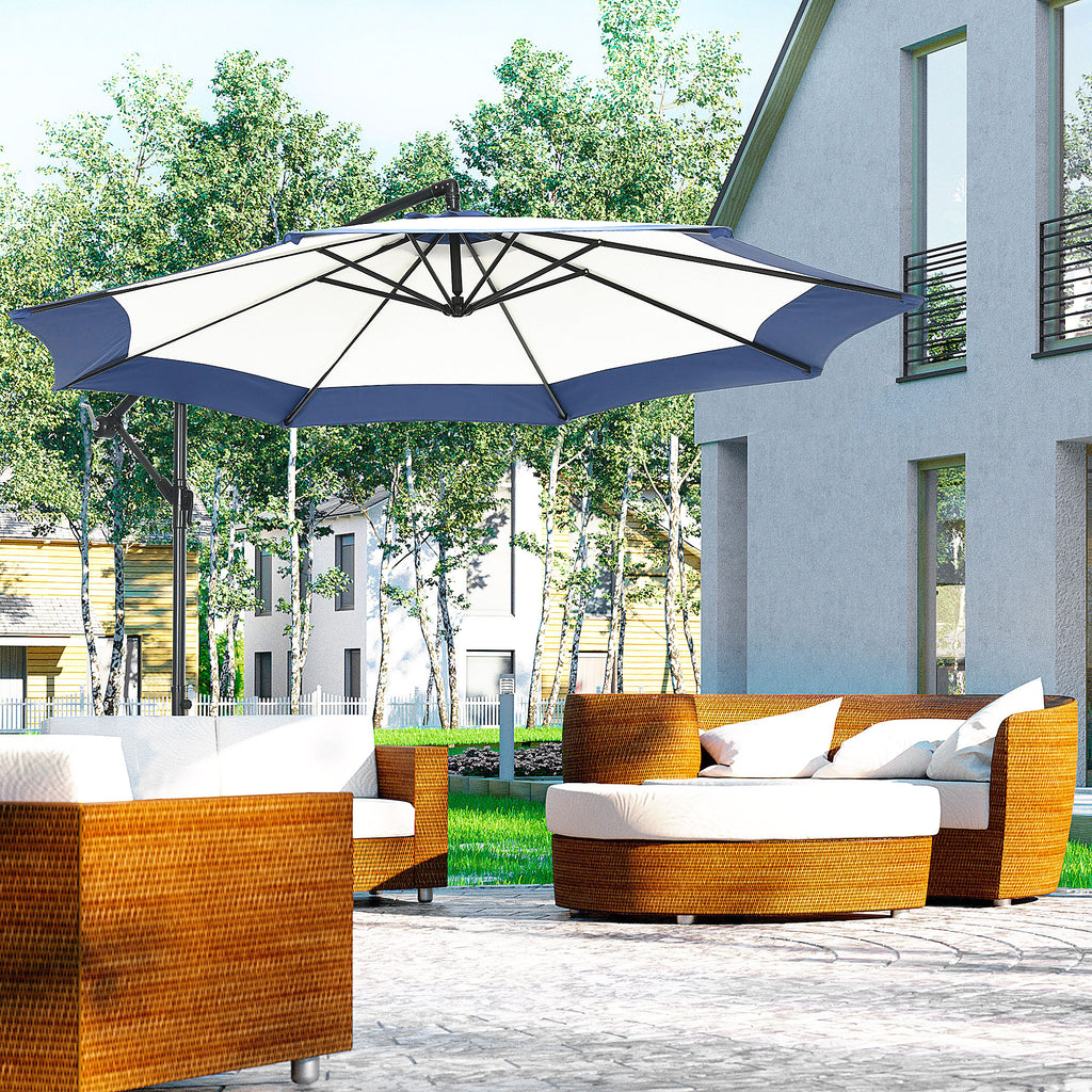 Garden Umbrella with Arm 3x2 m with Crank, Metal and Polyester, Dark Blue and Cream
