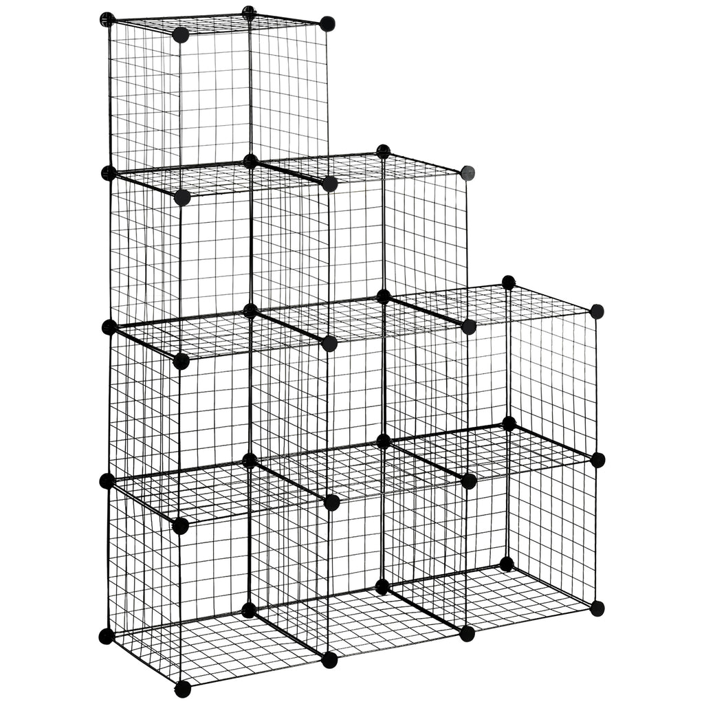 Space-saving bookcase cabinet, 9 mesh cubes with steel and PP panels, 35x35x35 cm, Black