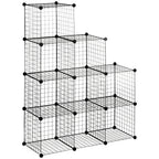 Space-saving bookcase cabinet, 9 mesh cubes with steel and PP panels, 35x35x35 cm, Black