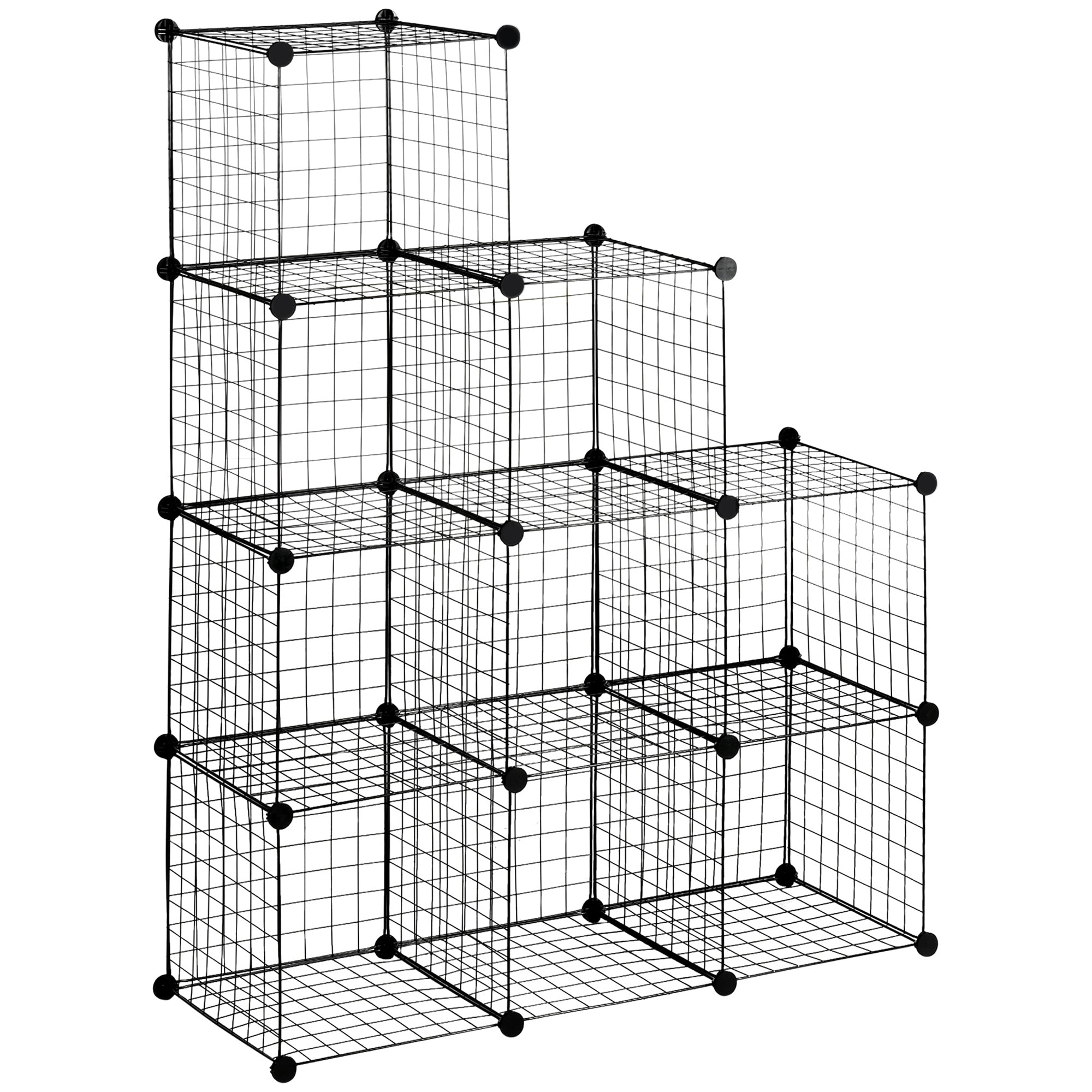 Space-saving bookcase cabinet, 9 mesh cubes with steel and PP panels, 35x35x35 cm, Black