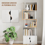 Modern Bookcase with 5 Shelves and 2-Door Wooden Cabinet, 60x23.8x179.2 cm, White