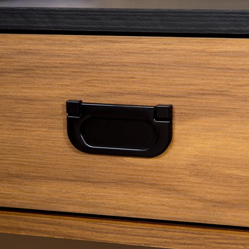 Industrial Style Bedroom and Office Desk with Drawer, 110x50x76cm, Walnut and Black