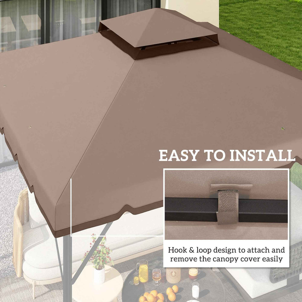 Outsunny 3x3m 2-Tier Gazebo Cover with 8 Drainage Holes, Khaki and Brown Polyester