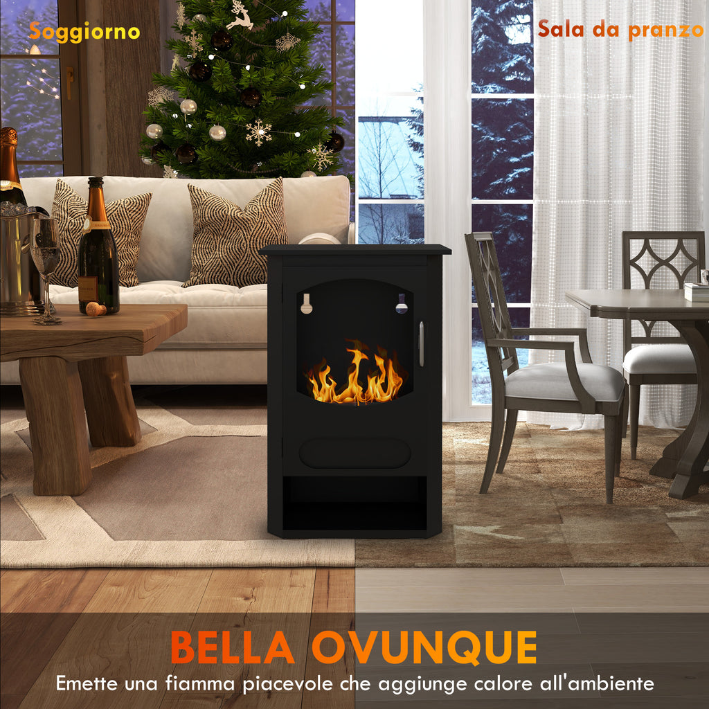 Freestanding Bioethanol Fireplace, 1.2L Burner, 3 Hour Burn Time, 20-25m² Heated Area, Black
