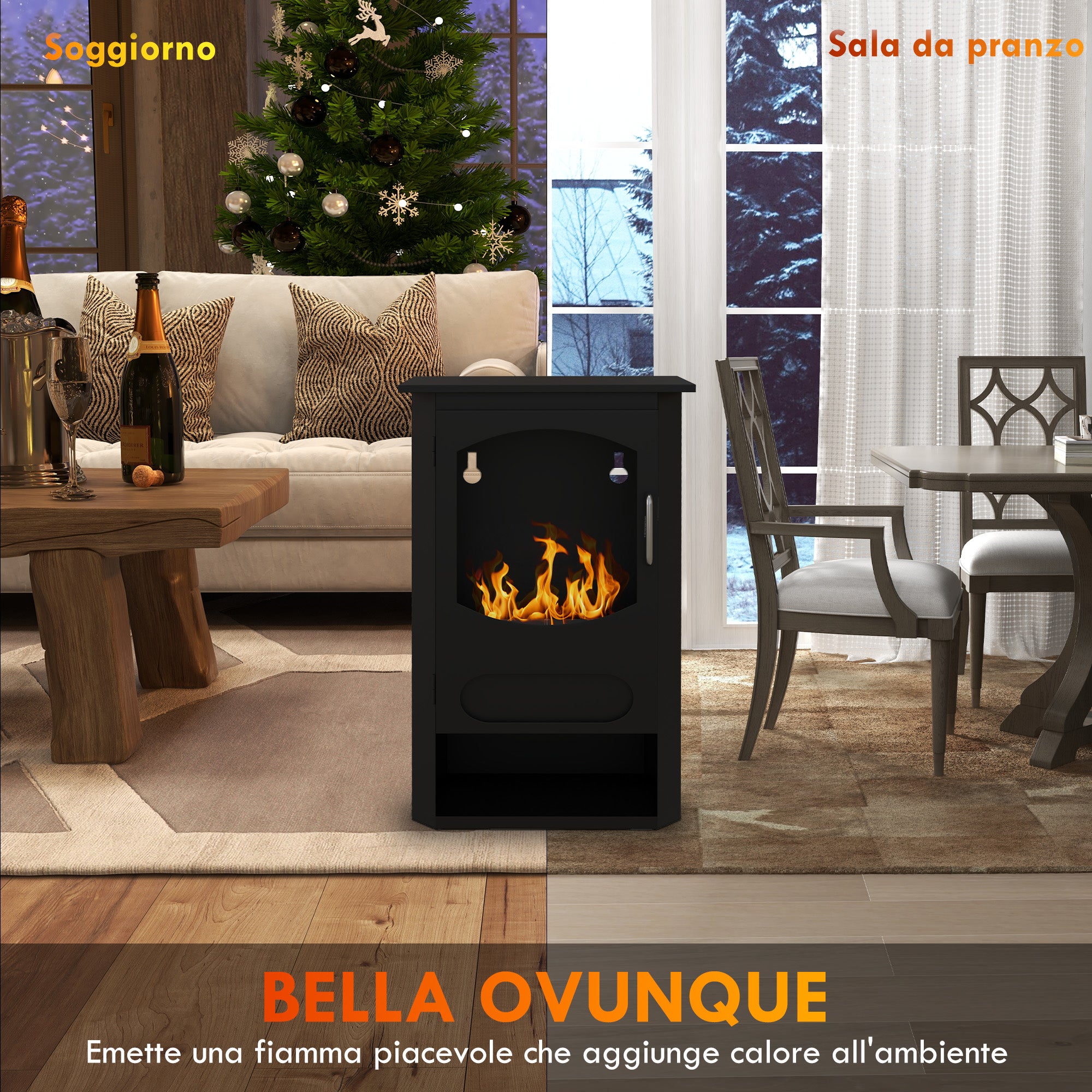 Freestanding Bioethanol Fireplace, 1.2L Burner, 3 Hour Burn Time, 20-25m² Heated Area, Black