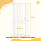 PawHut 180cm High Dog and Cat Gate, Extends from 76-104cm and Push-fits, White