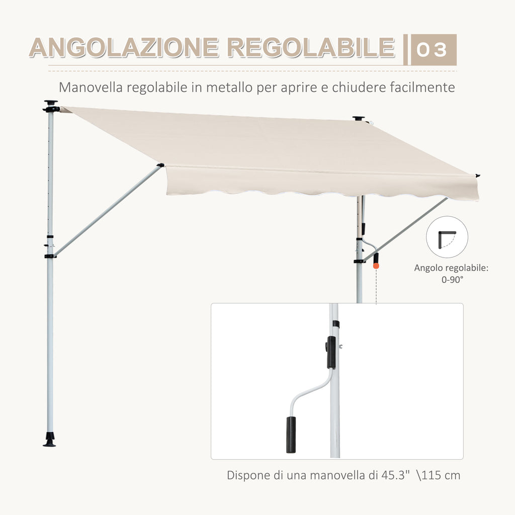 Outsunny 4x1.2m Arm Awning with Crank and Telescopic Structure, Khaki