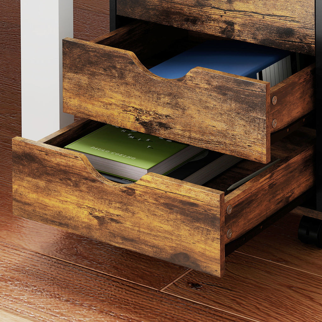 HOMCOM 5-Drawer Office Chest with Swivel Casters and Brakes, Wooden, 40x40x67 cm, Brown