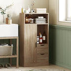 Space-Saving Slim Bathroom Cabinet with 2 Drawers, Shelves and Cabinet, 50x25x100 cm, Natural Wood
