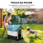 PawHut Outdoor Plastic Dog Kennel with Windows and Raised Base, 64.5 x 57 x 66 cm, Blue