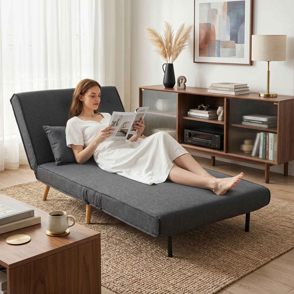 HOMCOM 3-in-1 Single Sofa Bed with 3-Level Adjustable Backrest and Cushion, in Linen-Effect Fabric, Grey