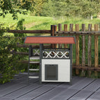 PawHut Outdoor Cat House with Terrace and Wooden Ladder, 77x50x73cm, White and Gray - Borgè