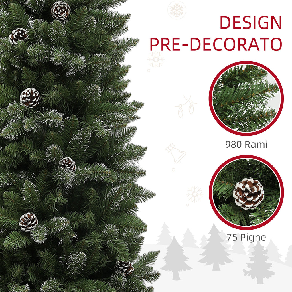 225cm Tall Snow-Covered Christmas Tree with 980 Branches, Pine Cones and Steel Base