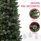 225cm Tall Snow-Covered Christmas Tree with 980 Branches, Pine Cones and Steel Base