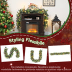 180cm Christmas Garland with Snow-Covered Branches and 30 White Lights, Pine Cones and Berries for Indoors