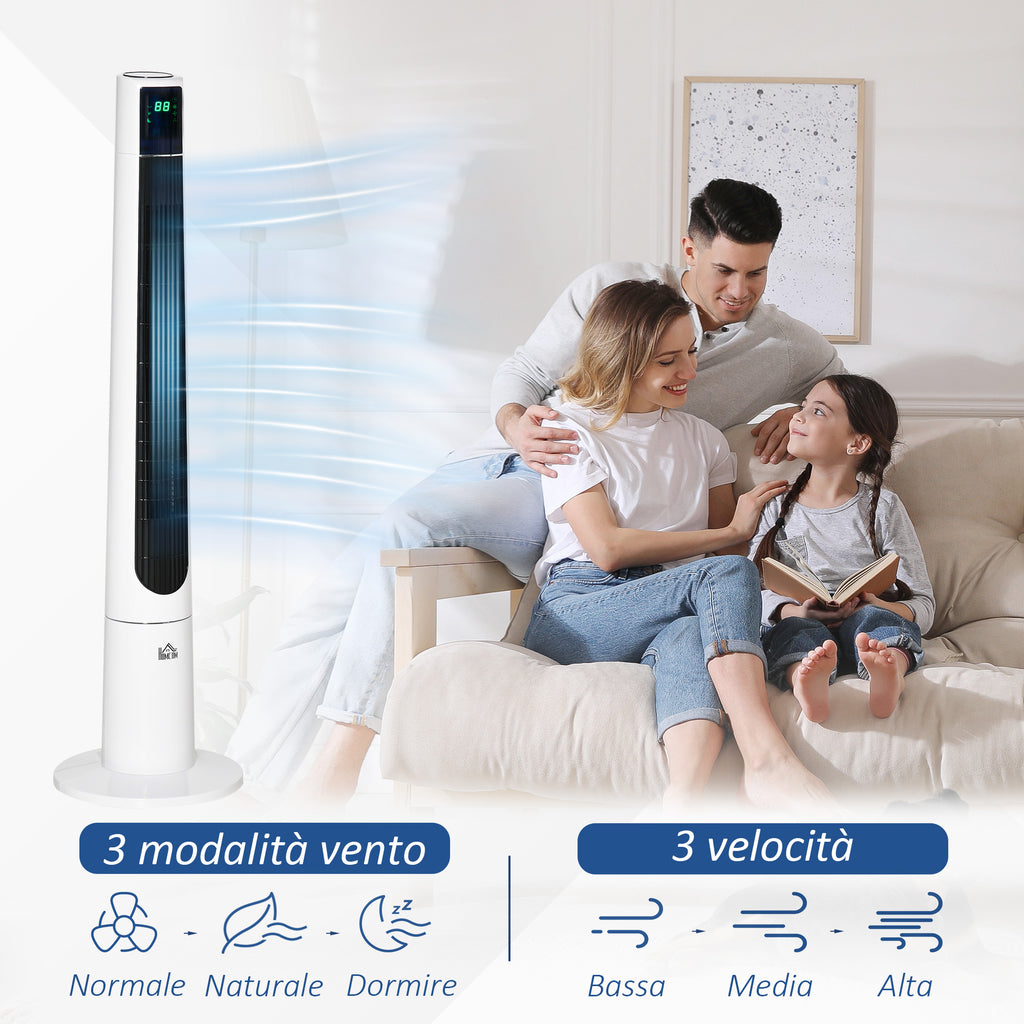 50W Tower Fan with 3 Modes and 3 Speeds with 12h Timer, in ABS, Ø32x118.2 cm, White - Borgè