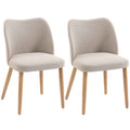 HOMCOM Set of 2 Dining Chairs in Linen-Effect Fabric and Rubber Wood, Padded Seat, Curved Backrest, Cream