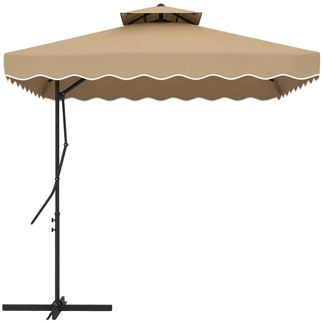 Outsunny Cantilever Umbrella with Double Roof, Crank Opening and Cross Base, 2.5x2.5m, Khaki
