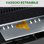 5 -stove gas barbecue outsunny with side shelves and locker, in steel and pp, 125x51x100 cm, black - Borgè