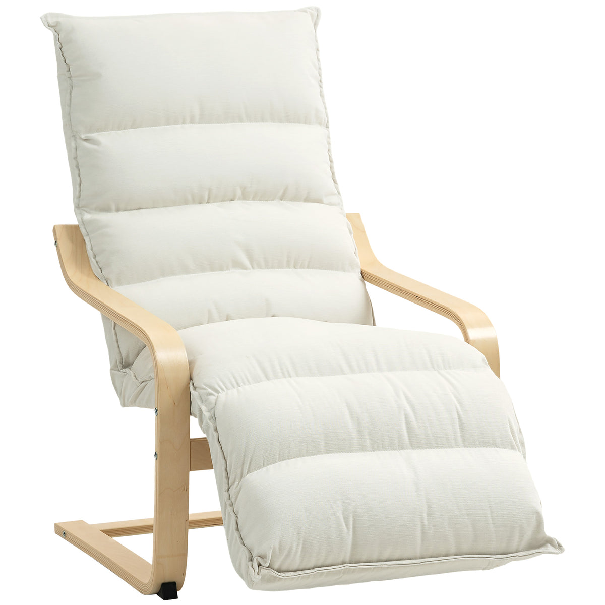 HOMCOM Wooden Relaxing Chair with Velvet Upholstery and Adjustable Footrest, Cream