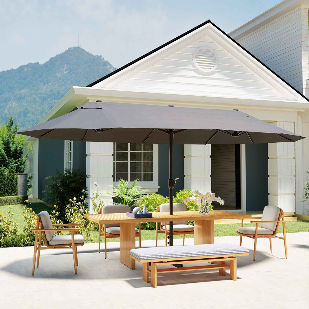 Outsunny Double Umbrella with 12 Ribs, Cross Base and Crank, in Steel and Polyester, 455x265x238 cm, Grey