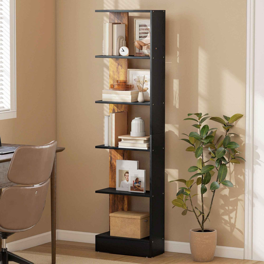 HOMCOM Modern Space-Saving 5-Tier Wooden Bookcase, 45 x 21 x 170 cm, Brown and Black