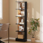 HOMCOM Modern Space-Saving 5-Tier Wooden Bookcase, 45 x 21 x 170 cm, Brown and Black