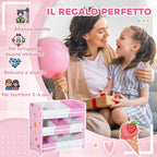 Toy Cabinet with 9 Removable Baskets in Wood and Fabric, 63x30x60 cm, Pink and White