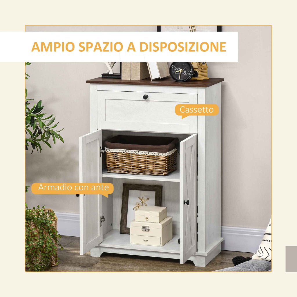 HOMCOM Rustic Style Kitchen Sideboard with Drawer and Adjustable Shelf, White